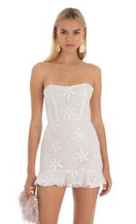 Picture Vinka Mesh Embroidered Corset Strapless Dress in White. Source: https://media.lucyinthesky.com/data/Apr23/150xAUTO/6f97302b-bff2-4247-80f7-7a357116bef3.jpg