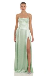 Picture Caitlin Satin Slit Maxi Dress in Mint. Source: https://media.lucyinthesky.com/data/Apr23/150xAUTO/891cfbeb-c0bf-45ea-bfee-0b8a32dbdfdf.jpg