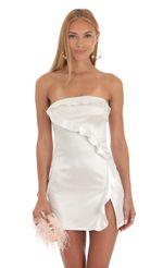 Picture Annabel Strapless Satin Dress in White. Source: https://media.lucyinthesky.com/data/Apr23/150xAUTO/e89075c1-0795-4d01-9320-c2e034478a66.jpg