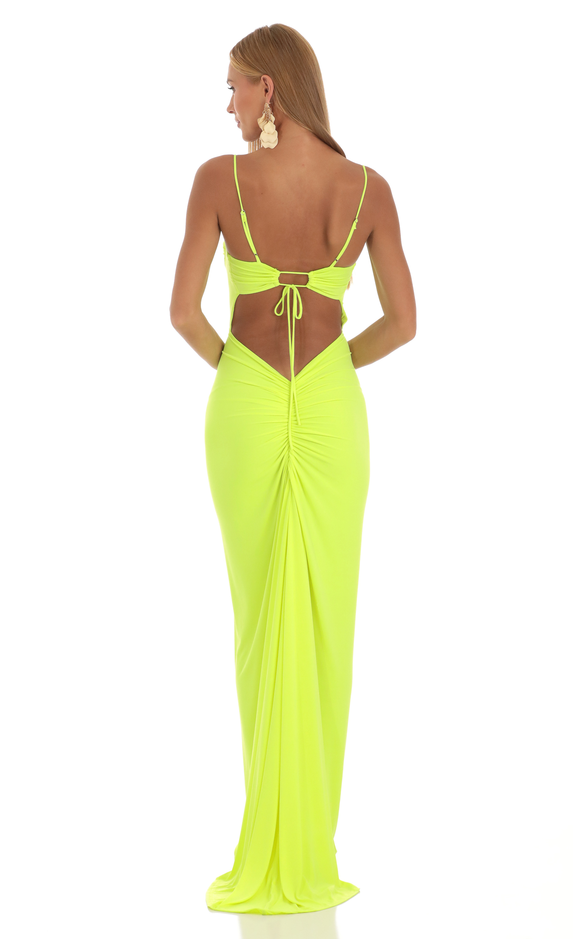 Diya Ruched Maxi Dress in Neon Green