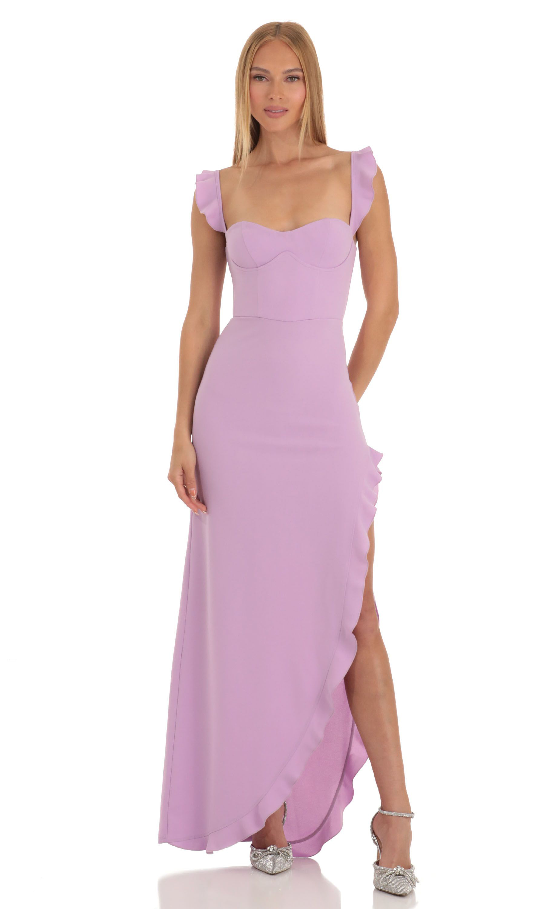 Aidyl Ruffle Maxi Dress in Lilac
