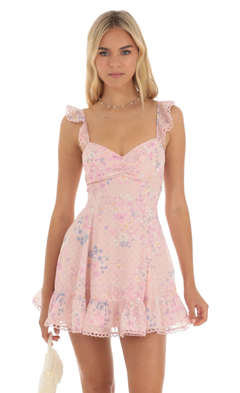 Pink floral clearance a line dress