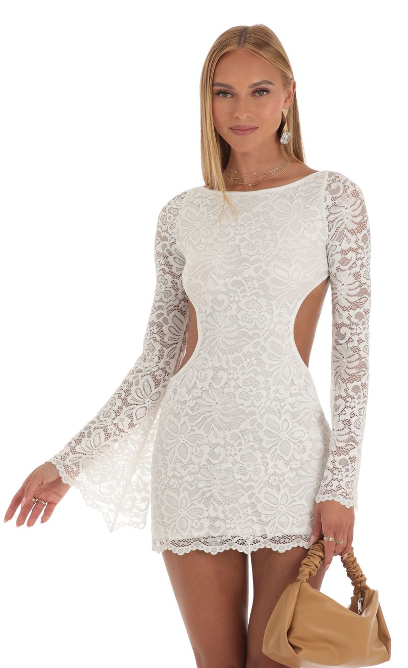 Arizona Lace Long Sleeve Dress in White | LUCY IN THE SKY