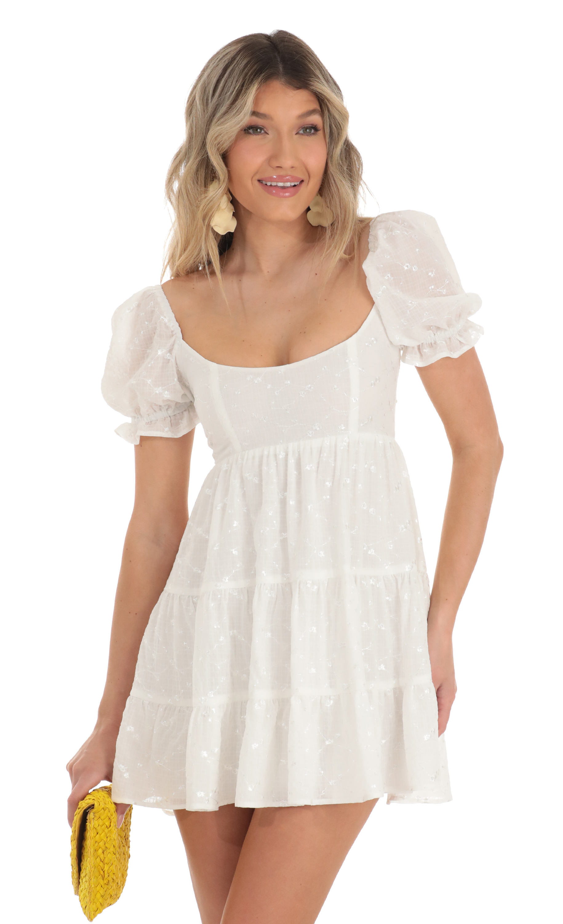 Gloria Chiffon Floral Fit and Flare Dress in White