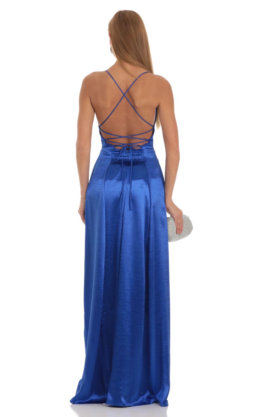 Picture Caitlin Satin Slit Maxi Dress in Blue. Source: https://media.lucyinthesky.com/data/Apr23/850xAUTO/13347641-63d4-4dc8-ac15-929e1df213d9.jpg