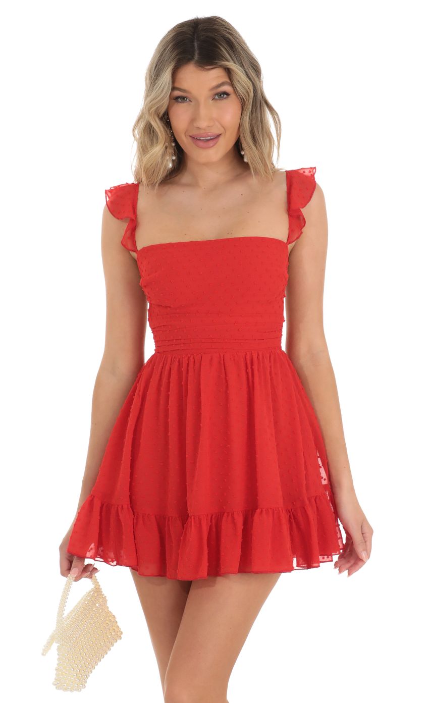 Picture Aldina Dotted Chiffon Fit and Flare Dress in Red. Source: https://media.lucyinthesky.com/data/Apr23/850xAUTO/186dc440-1f06-4628-9848-2ce5979087d5.jpg