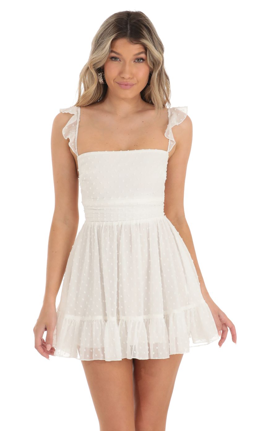 Picture Aldina Dotted Chiffon Fit and Flare Dress in White. Source: https://media.lucyinthesky.com/data/Apr23/850xAUTO/35ac5bad-f4ed-4434-8749-bdbaf302891f.jpg