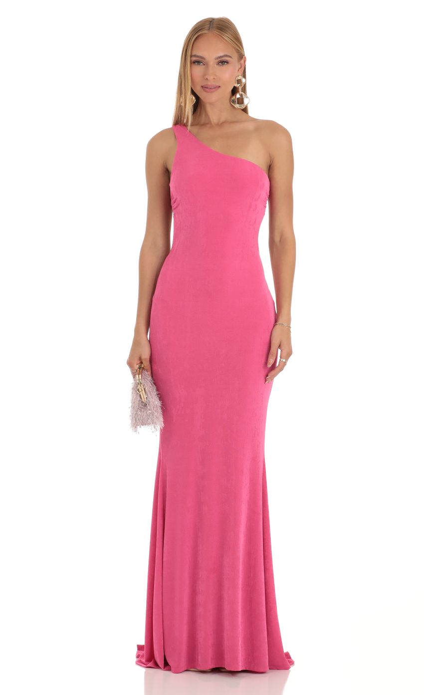 Picture Euphrasia One Shoulder Maxi Dress in Pink. Source: https://media.lucyinthesky.com/data/Apr23/850xAUTO/401df8e4-9f95-4aeb-aa05-1b284f816d8e.jpg