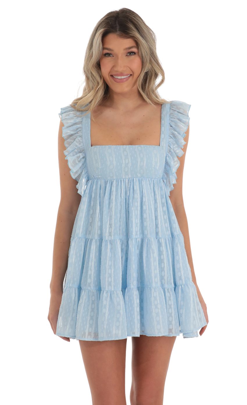 Gisela Chiffon Baby Doll Ruffle Dress in Blue | LUCY IN THE SKY