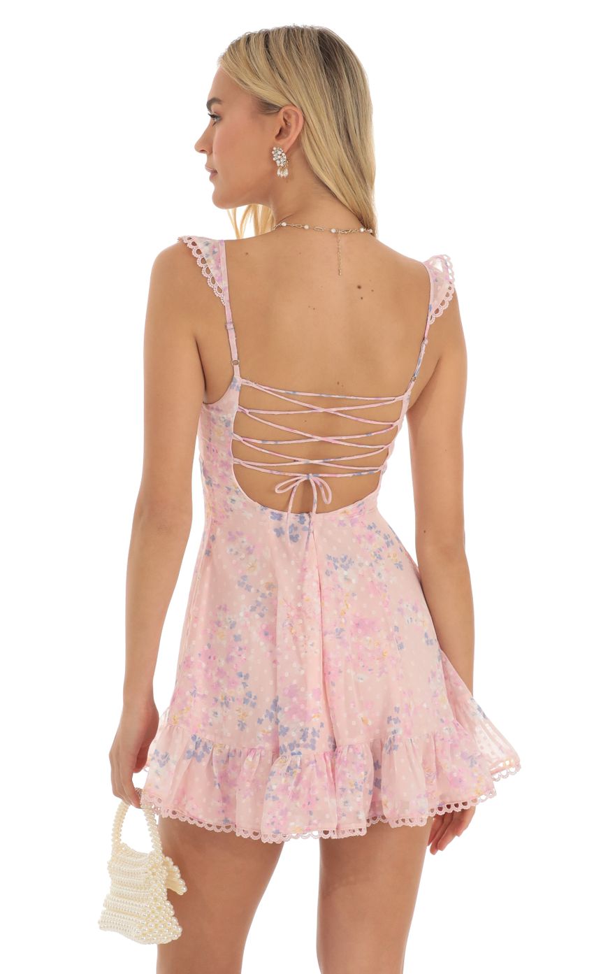 Picture Cindi Floral Dotted A-Line Dress in Pink. Source: https://media.lucyinthesky.com/data/Apr23/850xAUTO/487f0ebd-3ebd-425b-8738-32a2d3bb68d4.jpg