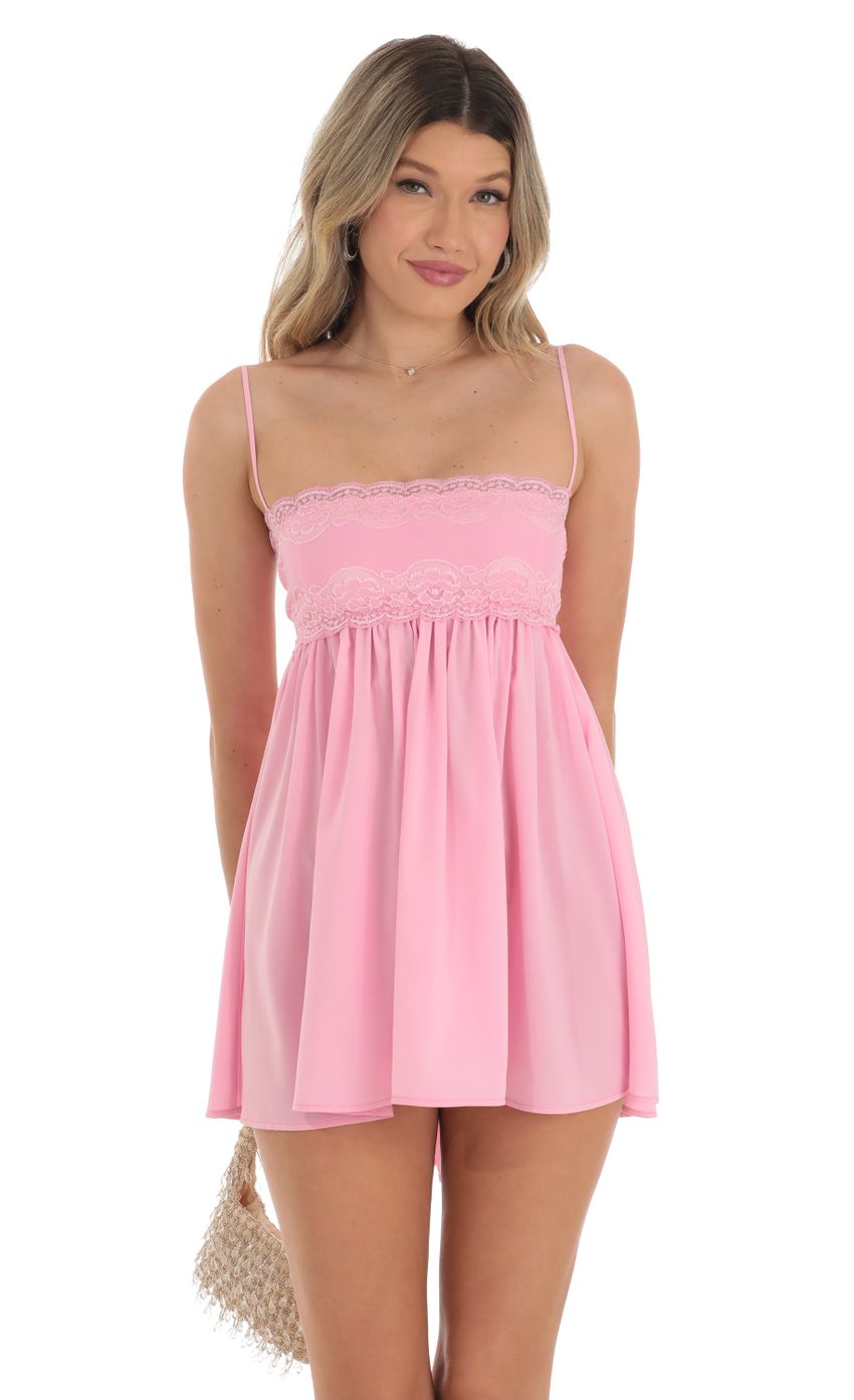 Picture Rubina Lace Baby Doll Dress in Pink. Source: https://media.lucyinthesky.com/data/Apr23/850xAUTO/4ed03119-a119-4954-8b03-e1a089666360.jpg