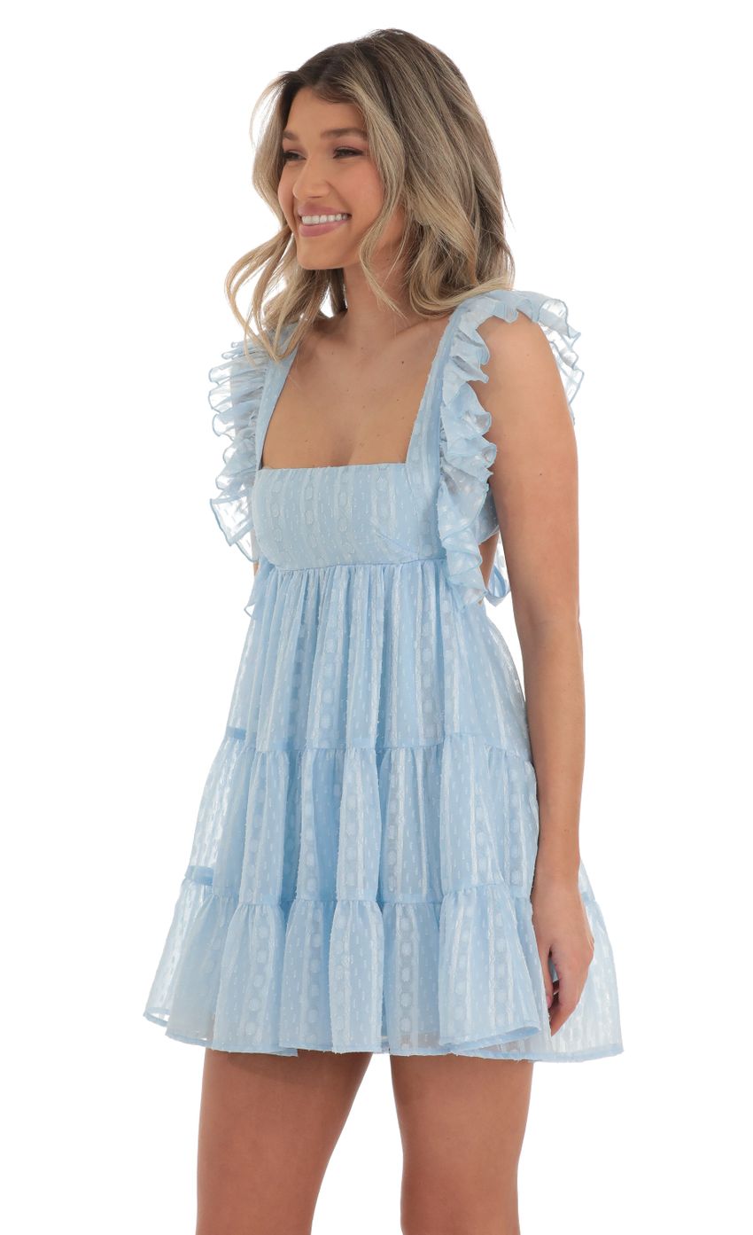 Gisela Chiffon Baby Doll Ruffle Dress in Blue | LUCY IN THE SKY