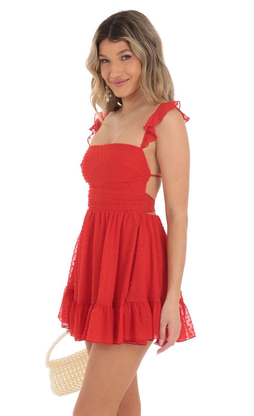 Picture Aldina Dotted Chiffon Fit and Flare Dress in Red. Source: https://media.lucyinthesky.com/data/Apr23/850xAUTO/54baae7f-2d3f-48c8-a856-02777222296b.jpg