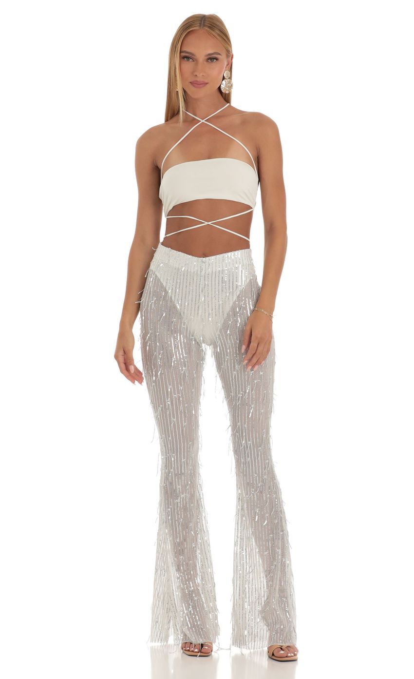 Picture Peony Fringe Sequin Three Piece Set in White. Source: https://media.lucyinthesky.com/data/Apr23/850xAUTO/606de549-f7d8-4b6d-b214-65fe157532d9.jpg