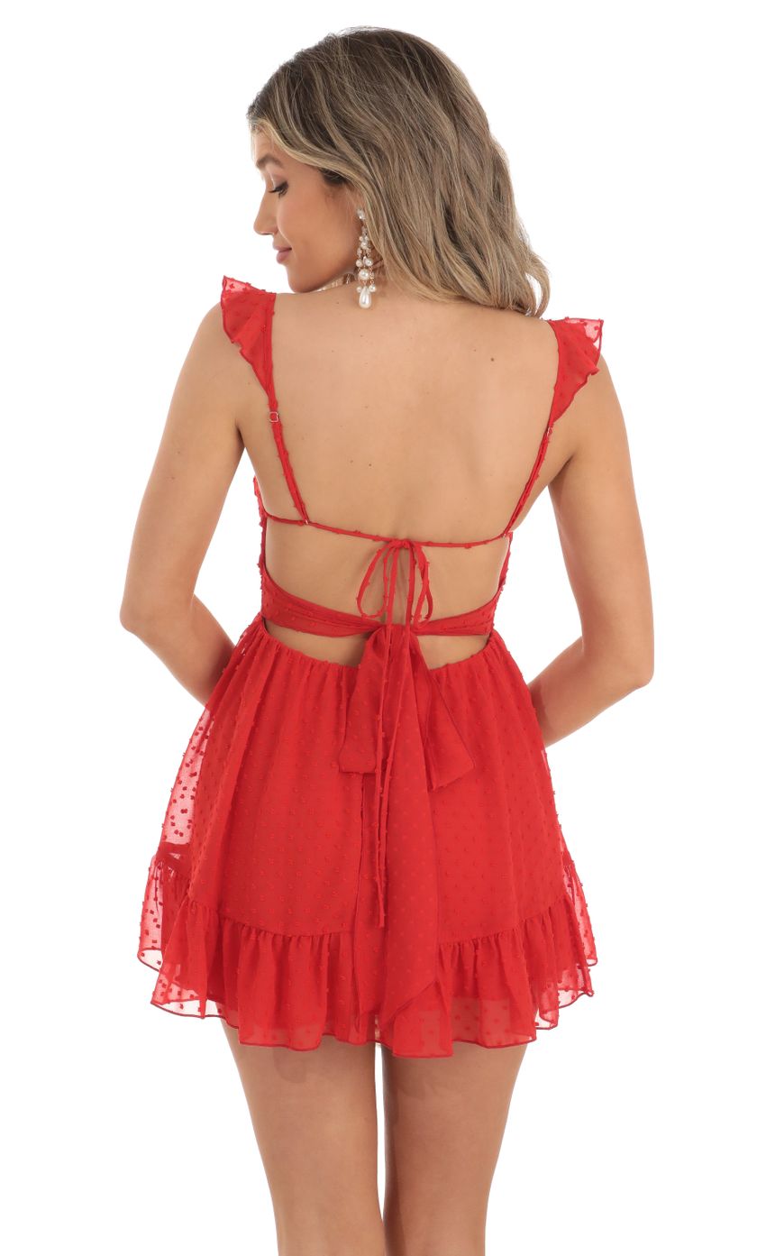 Picture Aldina Dotted Chiffon Fit and Flare Dress in Red. Source: https://media.lucyinthesky.com/data/Apr23/850xAUTO/637e94f0-50f1-4e22-ad58-2ceec512352b.jpg