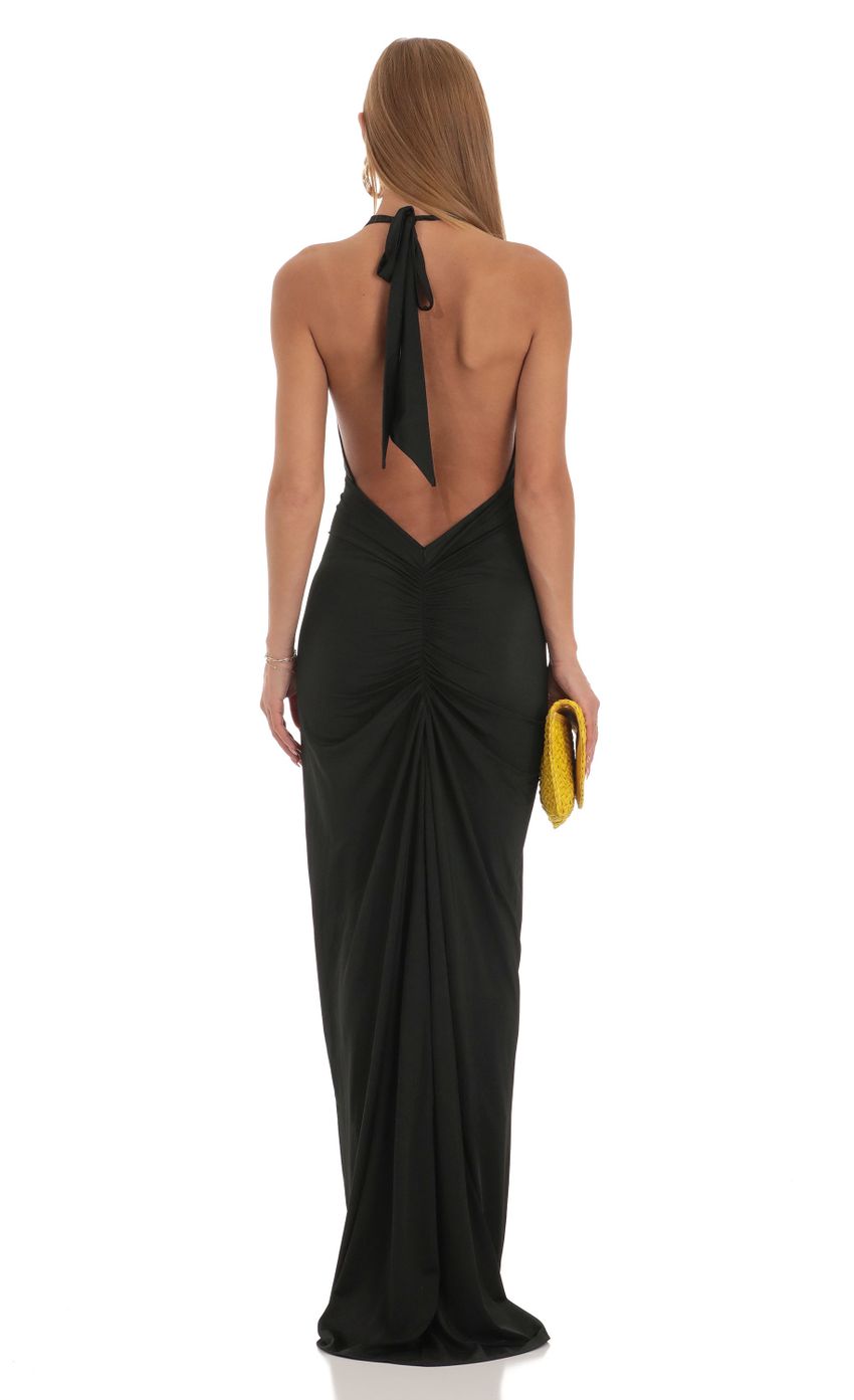 Picture Razz Gathered Back Halter BodyCon Maxi Dress in Black. Source: https://media.lucyinthesky.com/data/Apr23/850xAUTO/64d5e8c3-9f74-468d-8004-dd38005c4c64.jpg