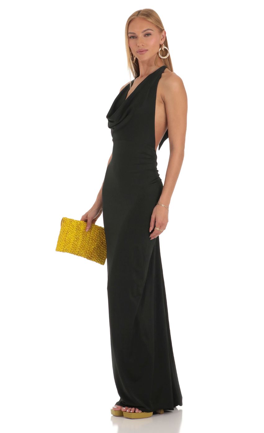 Picture Razz Gathered Back Halter BodyCon Maxi Dress in Black. Source: https://media.lucyinthesky.com/data/Apr23/850xAUTO/6d2b0753-174e-4d1a-a094-5d0c711806b4.jpg