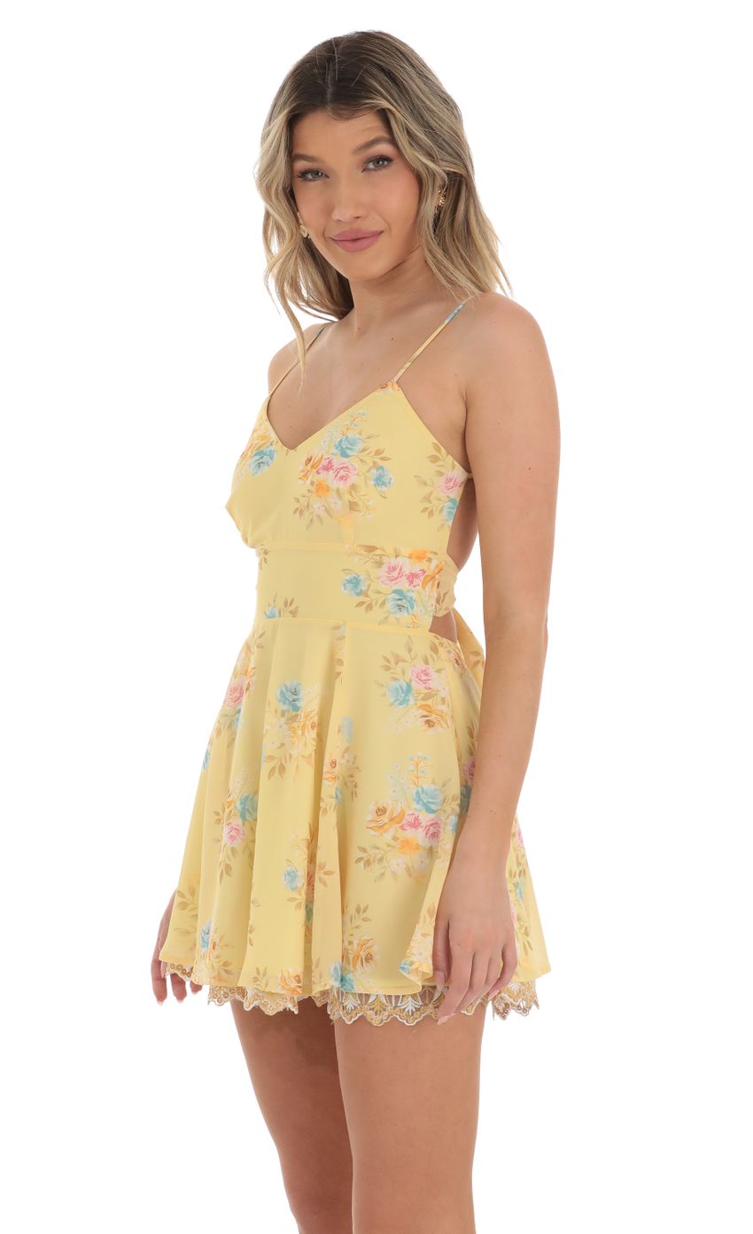 Picture Aubree Floral Chiffon Fit and Flare Dress in Yellow. Source: https://media.lucyinthesky.com/data/Apr23/850xAUTO/72fae52d-24c6-4a35-83f6-f921da501d65.jpg