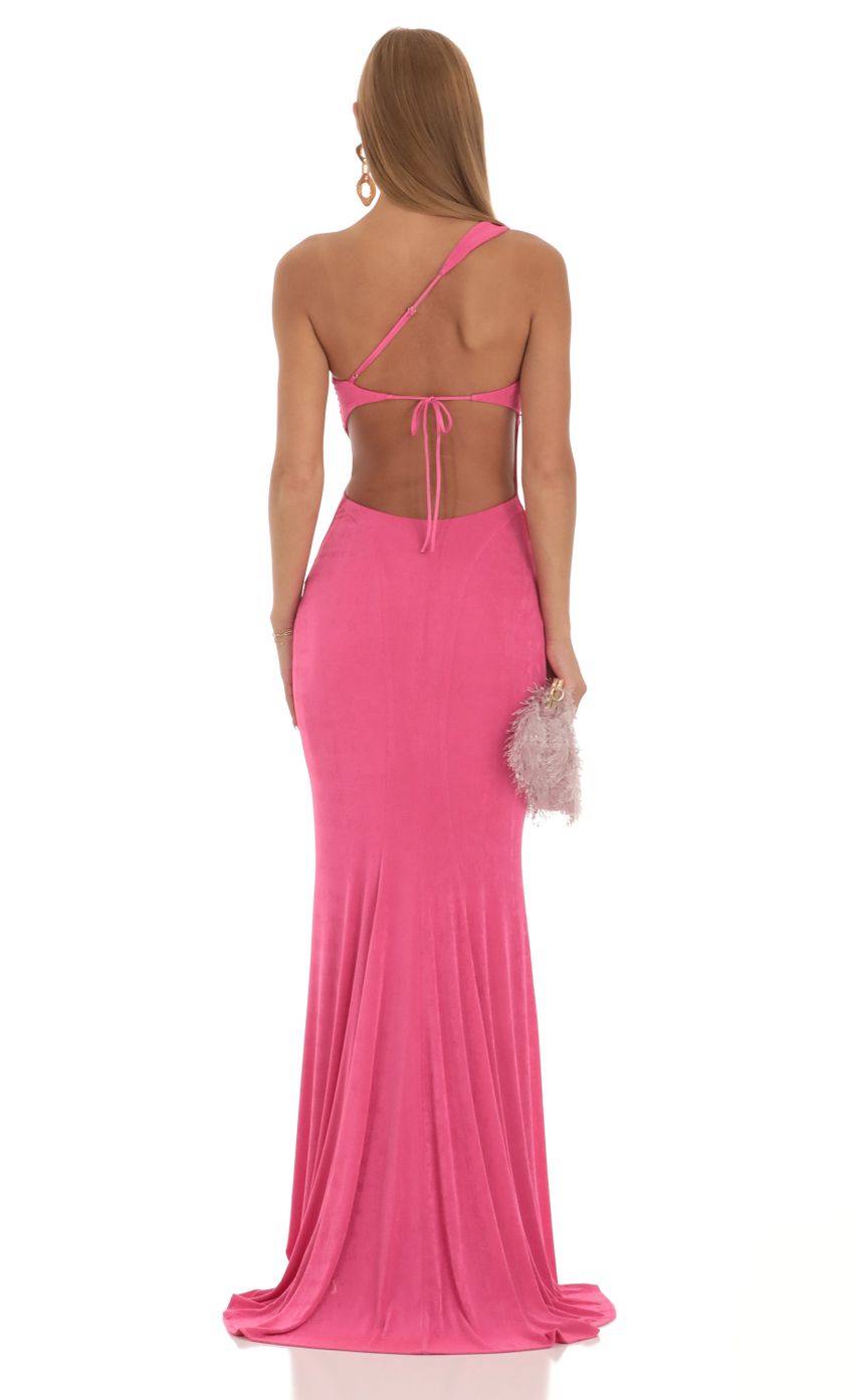 Picture Euphrasia One Shoulder Maxi Dress in Pink. Source: https://media.lucyinthesky.com/data/Apr23/850xAUTO/78f1c074-f16d-4a2c-8e59-4840362910b3.jpg
