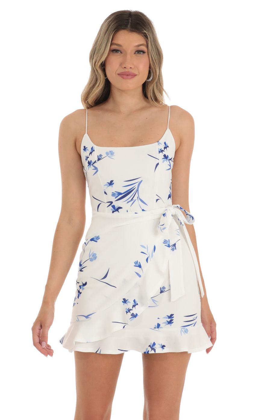 Capri Ruffle Tie Dress in White Floral | LUCY IN THE SKY