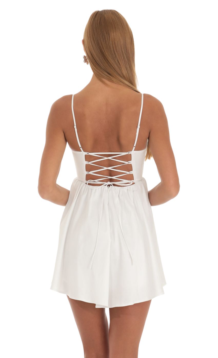 Picture Anika Corset Fit and Flare Dress in White. Source: https://media.lucyinthesky.com/data/Apr23/850xAUTO/8147d922-80ed-4339-9d64-49716fa085b6.jpg