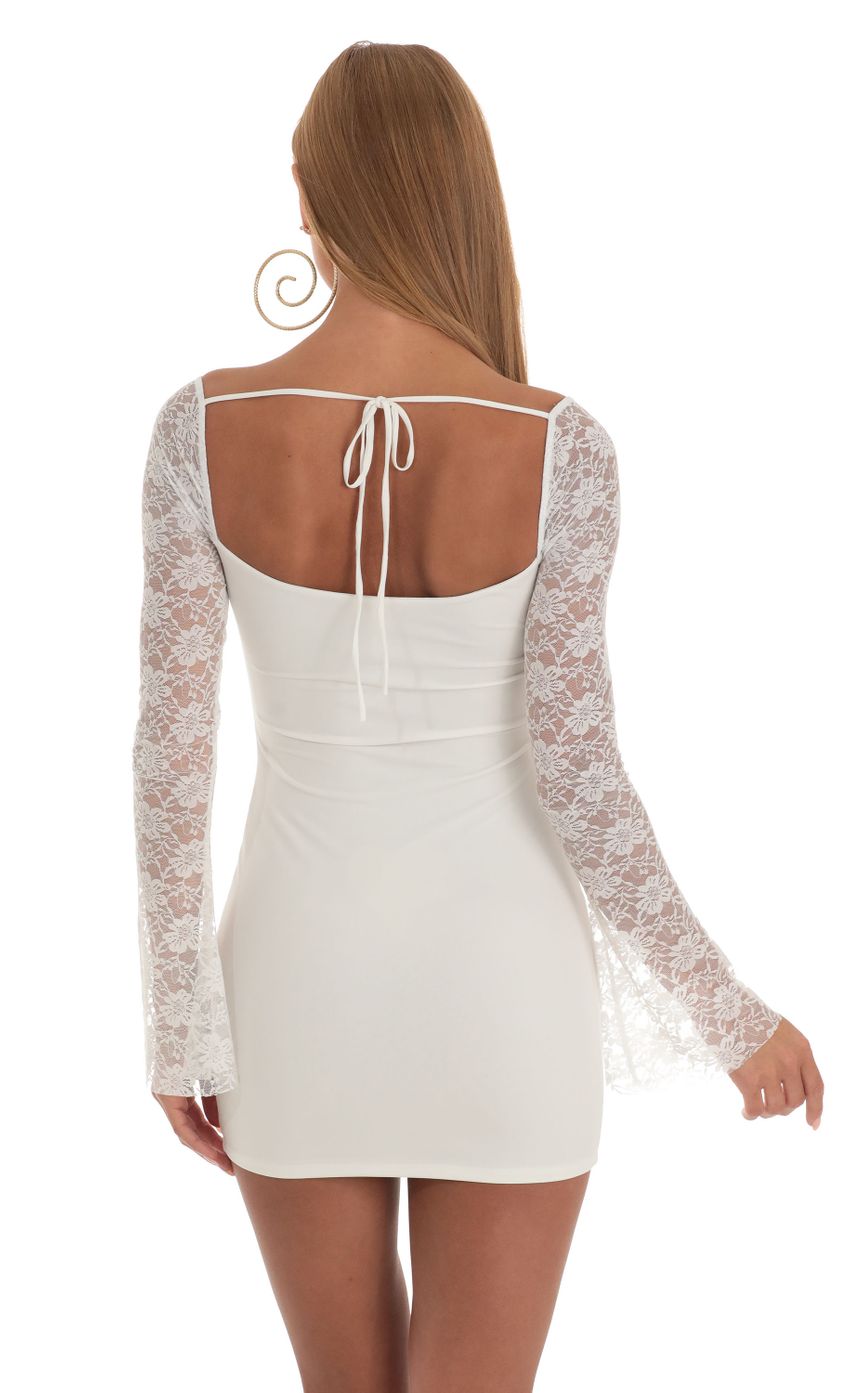 Picture Paola Lace Long Sleeve Dress in White. Source: https://media.lucyinthesky.com/data/Apr23/850xAUTO/8be03b6b-6baf-4d7c-9e4a-61025c904a6a.jpg