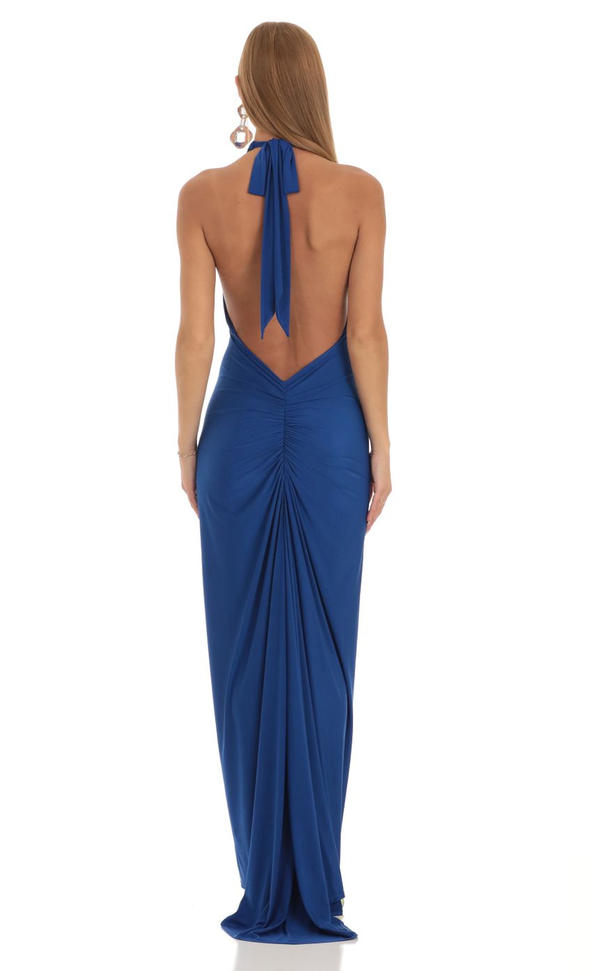 Picture Minoa Front Cross Halter Maxi Dress in Blue. Source: https://media.lucyinthesky.com/data/Apr23/850xAUTO/a64ced01-e40e-40e3-a68b-b521e7c39c27.jpg