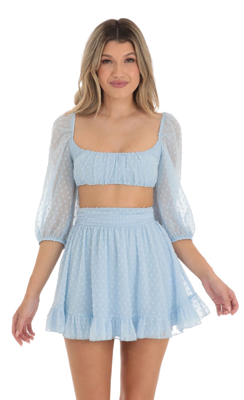 Picture Olene Dotted Two Piece Skirt Set in Blue. Source: https://media.lucyinthesky.com/data/Apr23/850xAUTO/c84a2fea-3c23-43bd-b07b-9f1d1c7a275a.jpg