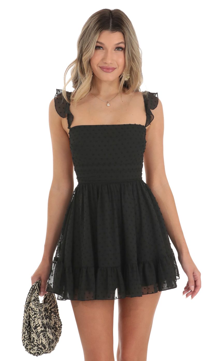 Picture Aldina Dotted Fit and Flare Dress in Black. Source: https://media.lucyinthesky.com/data/Apr23/850xAUTO/de2347c6-b738-40a5-80d9-45f08daa45f7.jpg
