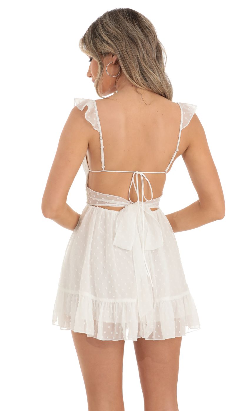 Picture Aldina Dotted Chiffon Fit and Flare Dress in White. Source: https://media.lucyinthesky.com/data/Apr23/850xAUTO/fd63abad-686e-452c-928c-14ee4e1d0a39.jpg