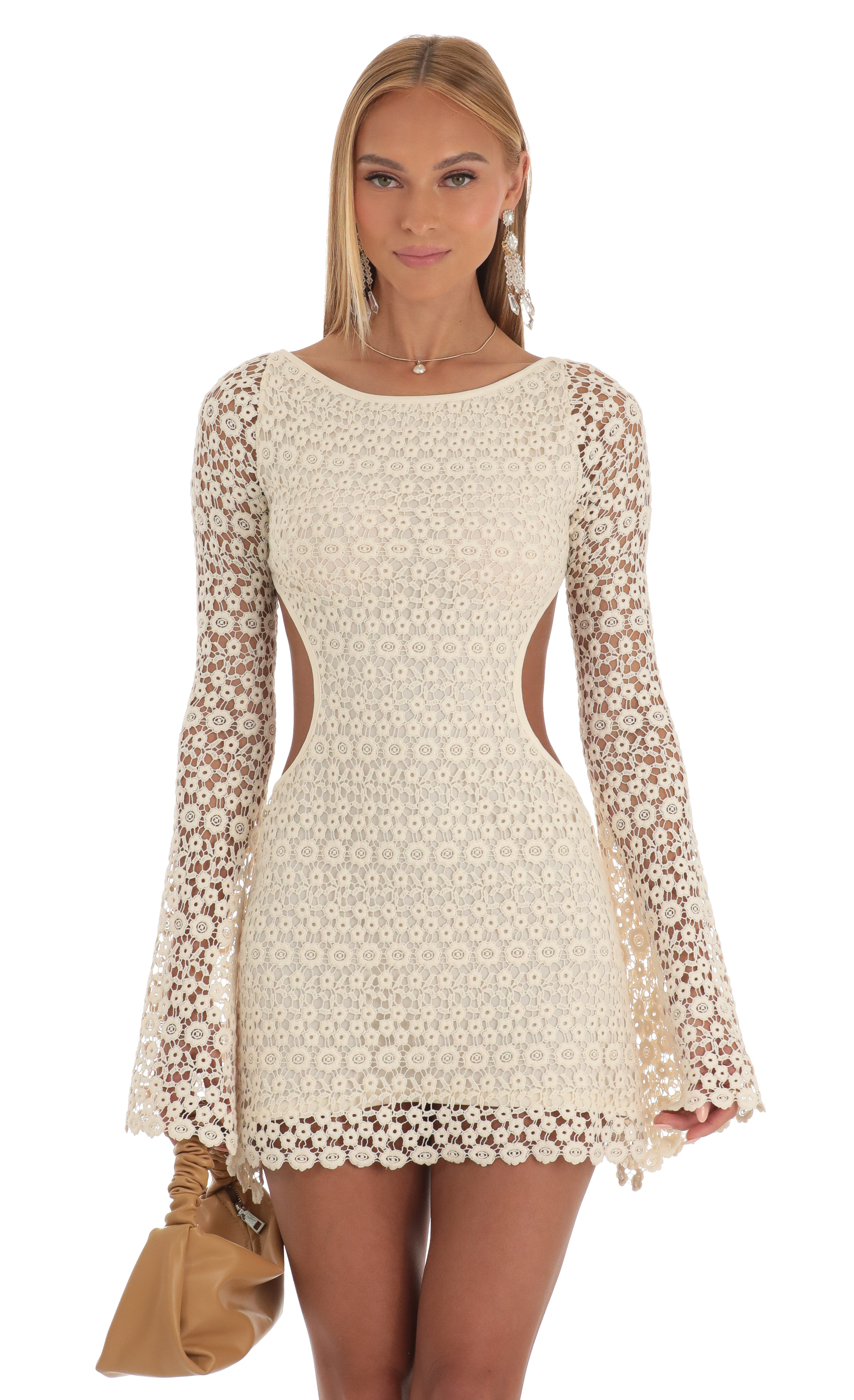 Arizona Embroidered Long Sleeve Dress in Ivory