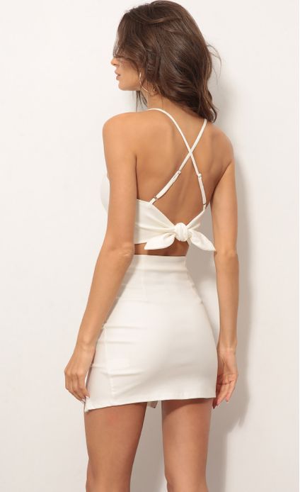 white leather two piece outfit