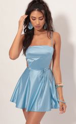 Picture Nina Satin Cutout A-line Dress in Blue. Source: https://media.lucyinthesky.com/data/Aug19_1/150xAUTO/781A2694.JPG
