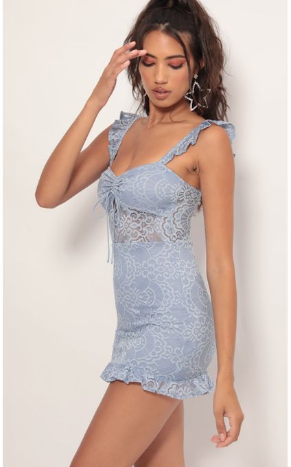 Party dresses > Carla Lace Frill Dress in Pastel Blue