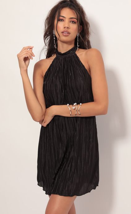 Party dresses > Midnight Satin Halter Dress in Black