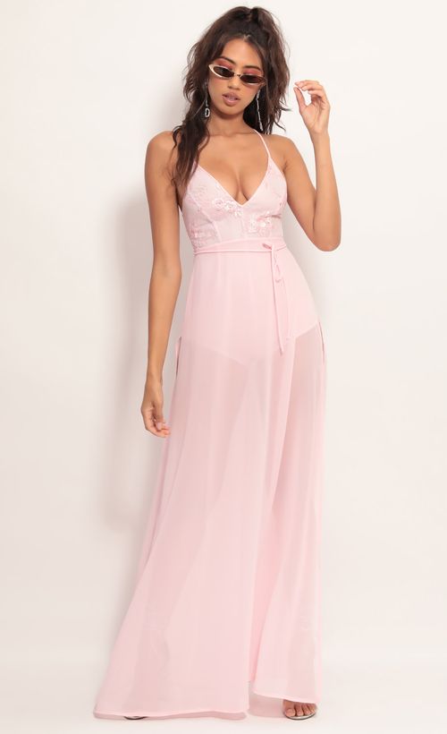 Picture Kaylen Lace Maxi Dress in Light Pink. Source: https://media.lucyinthesky.com/data/Aug19_1/500xAUTO/781A4868.JPG