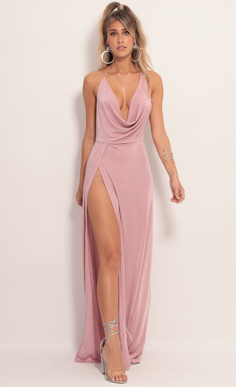 Picture Kaira Cowl Neck Maxi Dress in Mauve. Source: https://media.lucyinthesky.com/data/Aug19_1/800xAUTO/781A8009.JPG