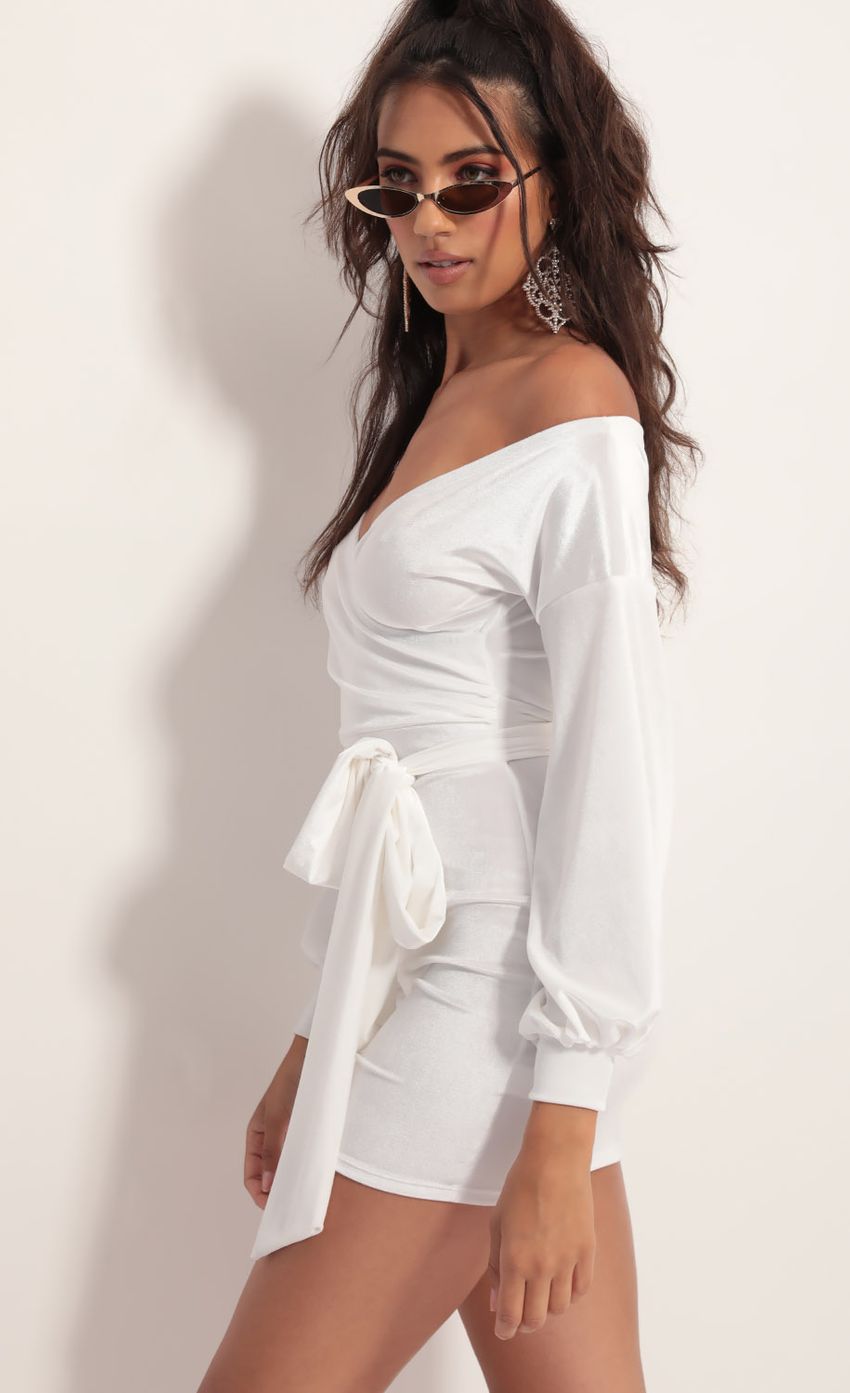 Adela Off Shoulder Velvet Dress in White | Lucy in the Sky