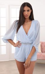 Picture Gia Balloon Sleeve Romper in Blue Dots. Source: https://media.lucyinthesky.com/data/Aug20_1/150xAUTO/781A0126.JPG