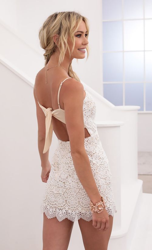 Picture Lucia Lace Dress in White and Beige. Source: https://media.lucyinthesky.com/data/Aug20_1/500xAUTO/781A5252.JPG