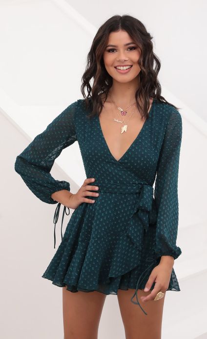 lexi ruffle wrap dress in ivory dotted chiffon