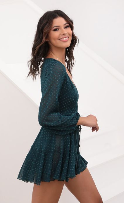 lexi ruffle wrap dress in ivory dotted chiffon