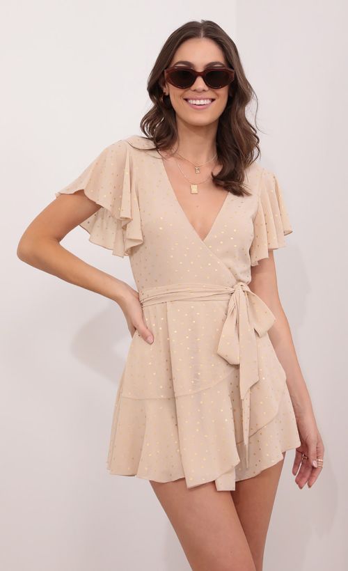 Picture Eliza Wrap Dress in Tan. Source: https://media.lucyinthesky.com/data/Aug21_1/500xAUTO/1V9A1079.JPG