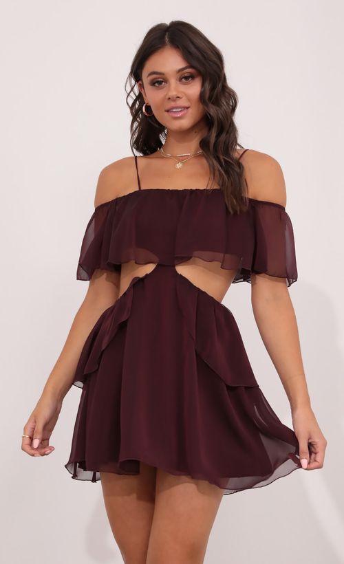 Picture Tallula Mesh Cutout Dress in Burgandy. Source: https://media.lucyinthesky.com/data/Aug21_1/500xAUTO/1V9A1851.JPG
