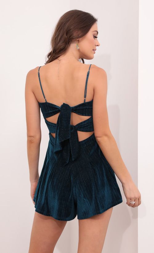 Picture Juliana Cutout Romper in Turquoise Velvet. Source: https://media.lucyinthesky.com/data/Aug21_1/500xAUTO/1V9A3856.JPG