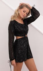 Picture Yalina O-Ring Sequin Dress in Black. Source: https://media.lucyinthesky.com/data/Aug21_2/150xAUTO/1V9A1521.JPG