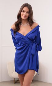 Picture thumb Lorella Off Shoulder Wrap Dress in Royal Blue. Source: https://media.lucyinthesky.com/data/Aug21_2/170xAUTO/1V9A2603.JPG