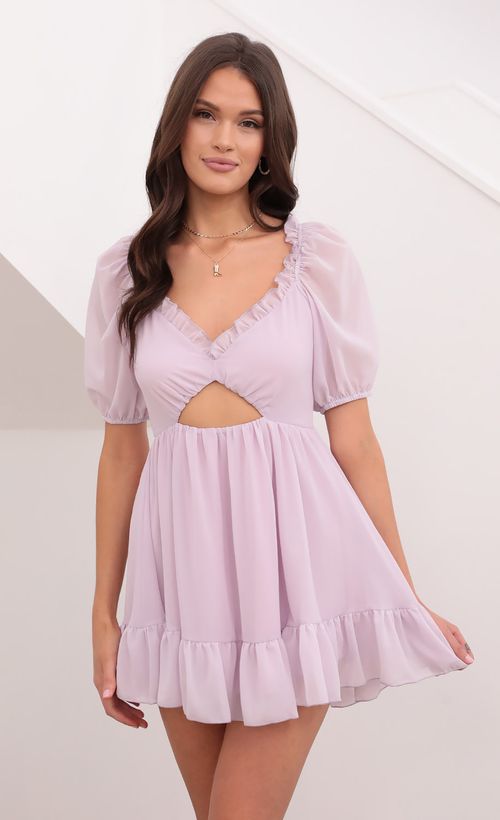Picture Samantha Keyhole Cutout Dress in Lilac. Source: https://media.lucyinthesky.com/data/Aug21_2/500xAUTO/1V9A14801.JPG