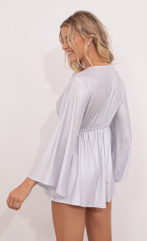 Picture Kadee Bell Sleeve Romper in Silver. Source: https://media.lucyinthesky.com/data/Aug21_2/500xAUTO/1V9A2466.JPG