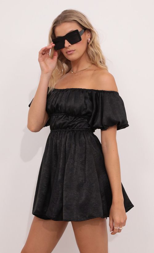 Picture Dorothy Off The Shoulder Dress in Black. Source: https://media.lucyinthesky.com/data/Aug21_2/500xAUTO/1V9A2834.JPG